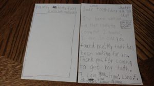 child's letter to a tooth fairy and demands