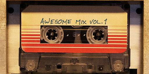 Mixed tape that says Awesome Mix, Volume 1